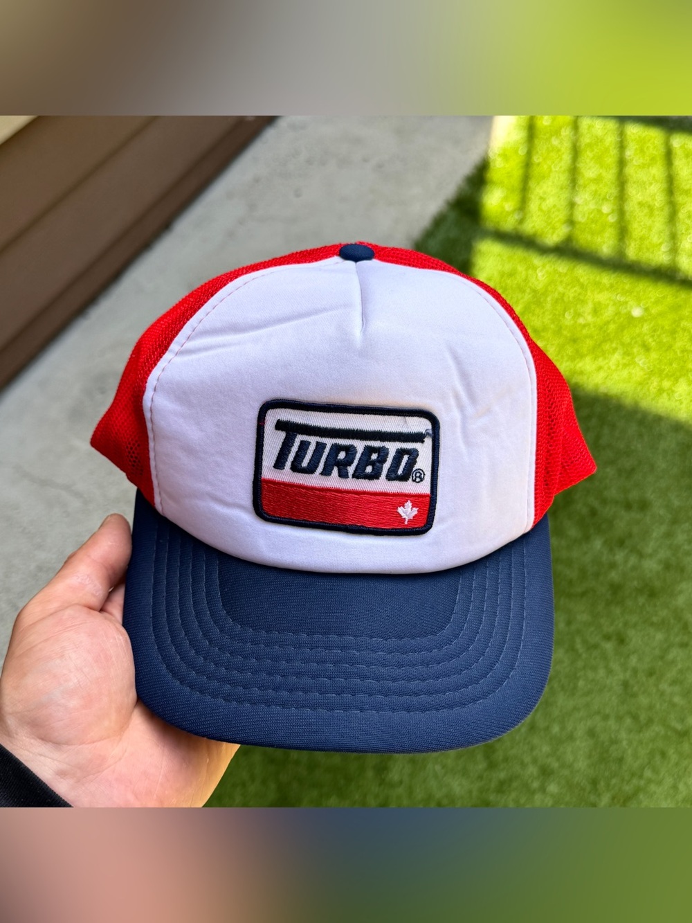 Vintage turbo gas Red White and Blue Trucker Hat